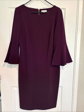 Calvin Klein Deep Plum Bell-Sleeve Sheath Dress